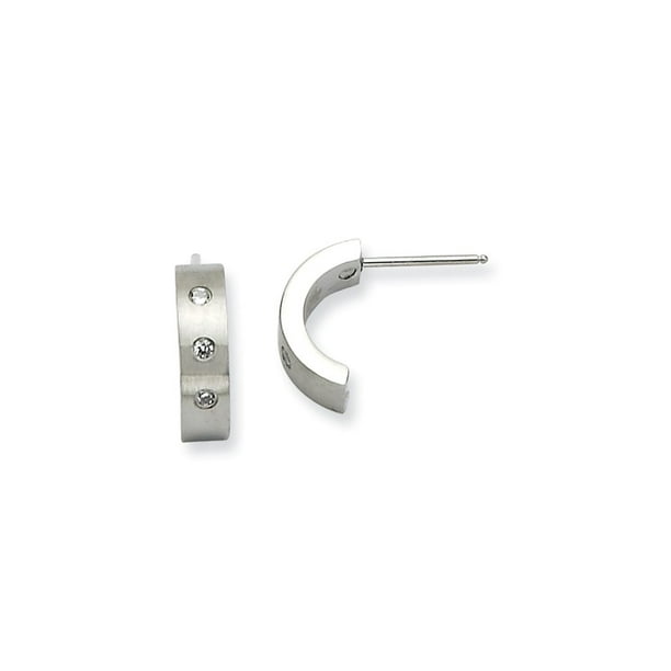 Stainless Steel Brushed Finish Half Hoop Post Earrings Stainless Steel Brushed Finish Half Hoop Post Earrings